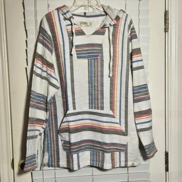 Free Planet striped baja hoodie "drug rug" Mexican-style pullover XL Multicolor - Picture 10 of 10